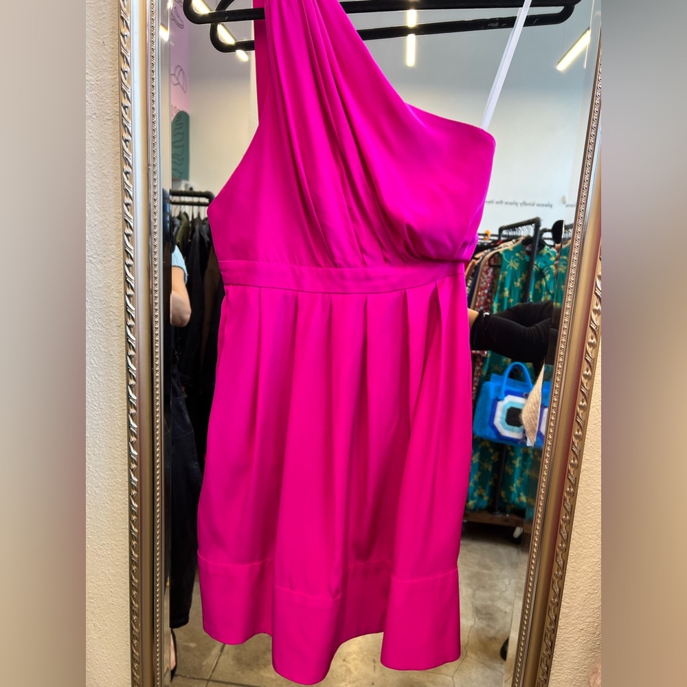 Thread Social one shoulder hot pink mini dress with cute double back strap